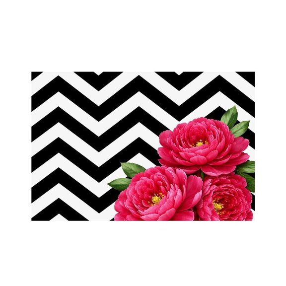 RKSupls Pink Peonies Chevron Pattern Linen Placemats 30x45cm Straight Edge Stain Resistant Washable Non-Slip Table Mats Table for Kitchen Dining Room Home