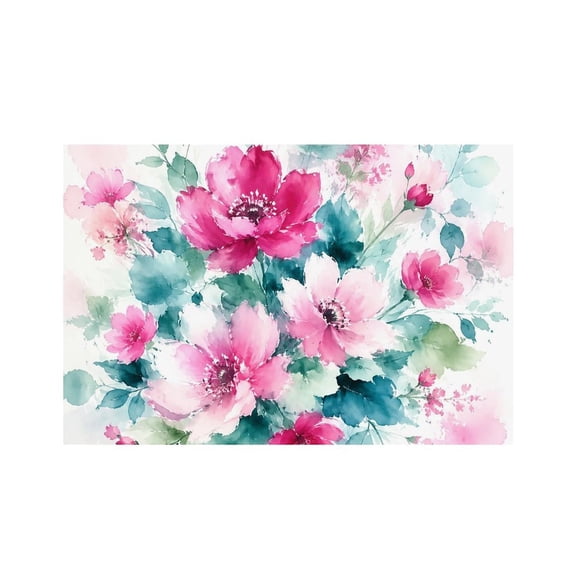 RKSupls Pink Peony Garden Watercolor Linen Placemats 30x45cm Straight Edge Stain Resistant Washable Non-Slip Table Mats Table for Kitchen Dining Room Home