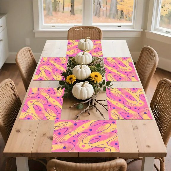 RKSupls Pink Pop Art Palm Grove Linen Placemats 30x45cm Straight Edge Stain Resistant Washable Non-Slip Table Mats Table for Kitchen Dining Room Home