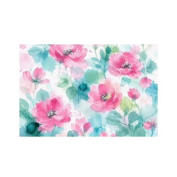RKSupls Pink Poppy Meadow Watercolor Linen Placemats 30x45cm Straight Edge Stain Resistant Washable Non-Slip Table Mats Table for Kitchen Dining Room Home