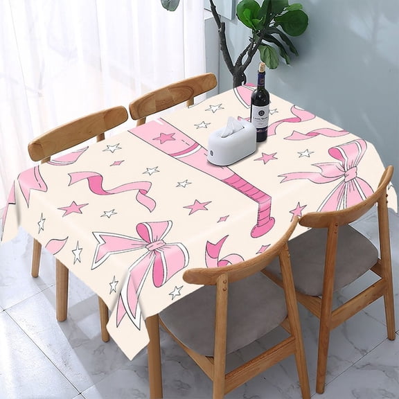 RKSupls Pink Ribbon Candy Pattern Rectangle Dining Tablecloth, Washable Wipeable Stain & Wrinkle Resistant Polyester Tablecloth for Kitchen Picnic Party
