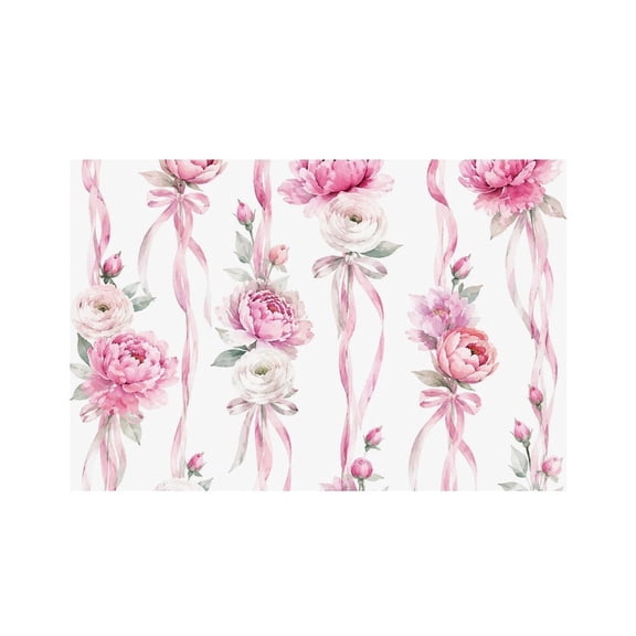 RKSupls Pink Ribbon Peony Pattern Linen Placemats 30x45cm Straight Edge Stain Resistant Washable Non-Slip Table Mats Table for Kitchen Dining Room Home