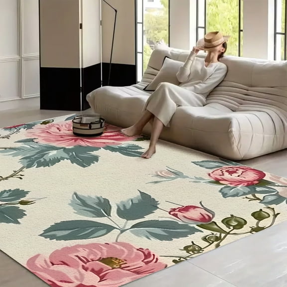 RKSupls Pink Rose Vintage Wallpaper  Soft Fluffy Velvet Area Rug   for Living Room Bedroom, Non-Slip Washable Carpet, Modern Minimalist Home Decor Floor Mat