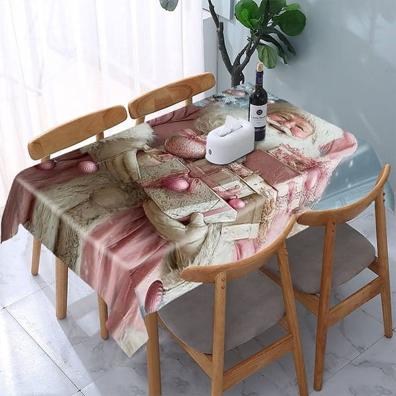 RKSupls Pink Santa Gifts Tree Rectangle Dining Tablecloth, Washable Wipeable Stain & Wrinkle Resistant Polyester Tablecloth for Kitchen Picnic Party