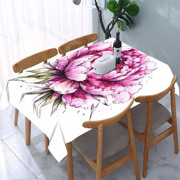 RKSupls Pink Watercolor Flower Bloom Rectangle Dining Tablecloth, Washable Wipeable Stain & Wrinkle Resistant Polyester Tablecloth for Kitchen Picnic Party