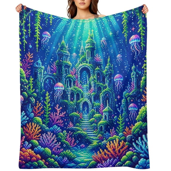 RKSupls Pixel Underwater Castle Fantasy Soft Flannel Throw Blanket ...