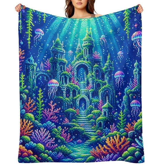 RKSupls Pixel Underwater Castle Fantasy Soft Flannel Throw Blanket ...