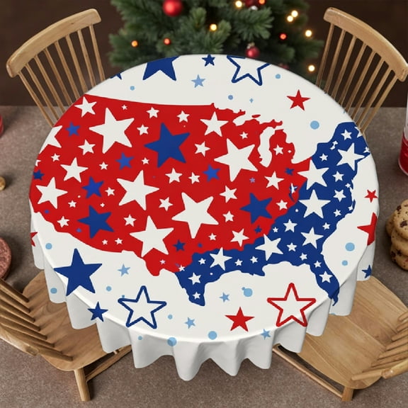 RKSupls  Polyester Table Cover  - America Map With Stars Print, 2D Flat Printing Polyester Tablecloths  Soft  ,Decor for Wedding, Party, Holiday, Home Dining