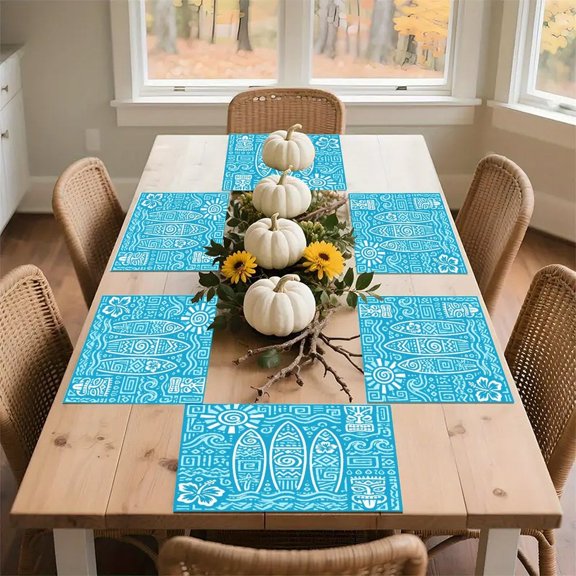 RKSupls Polynesian Surfboards Tiki Sun Linen Placemats 30x45cm Straight Edge Stain Resistant Washable Non-Slip Table Mats Table for Kitchen Dining Room Home