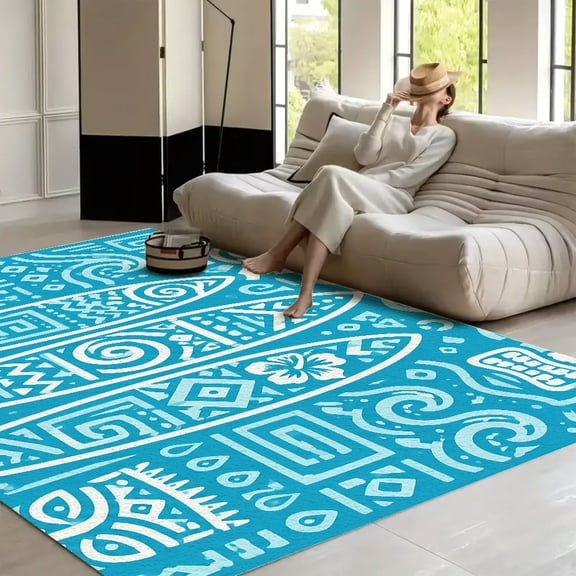 RKSupls Polynesian Surfboards Tiki Sun Soft Fluffy Velvet Area Rug for Living Room Bedroom, Non-Slip Washable Carpet, Modern Minimalist Home Decor Floor Mat
