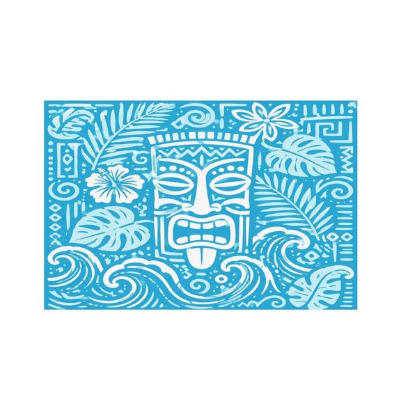 RKSupls Polynesian Tiki Mask Tropical Blue Linen Placemats 30x45cm Straight Edge Stain Resistant Washable Non-Slip Table Mats Table for Kitchen Dining Room Home