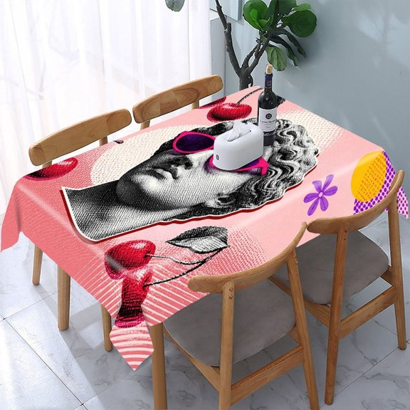 RKSupls Pop Art Bust Cherries Sunglasses Rectangle Dining Tablecloth, Washable Wipeable Stain & Wrinkle Resistant Polyester Tablecloth for Kitchen Picnic Party