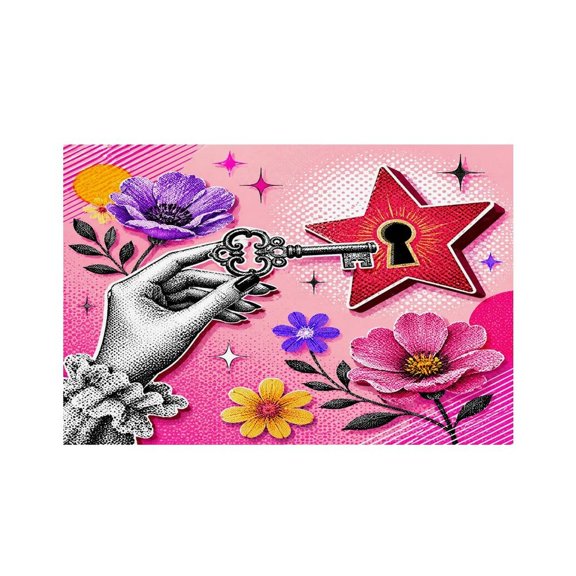 RKSupls Pop Art Key Hand Star Flowers Linen Placemats 30x45cm Straight Edge Stain Resistant Washable Non-Slip Table Mats Table for Kitchen Dining Room Home
