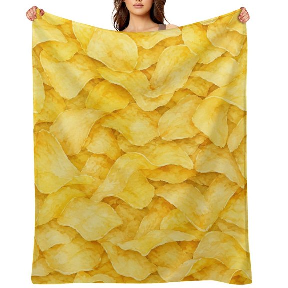 RKSupls Potato Chips Watercolor Yellow Soft Flannel Throw Blanket, Lightweight Fuzzy Warm Cozy Blanket for Couch Bed Home Travel Decor