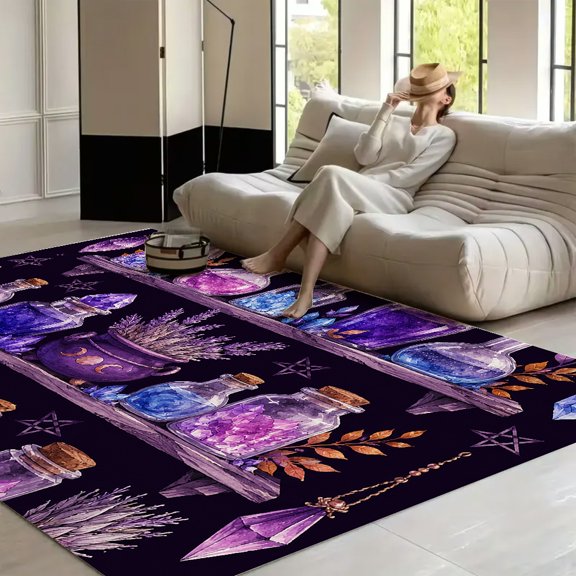 RKSupls Potion Shelves Crystals Dark Fantasy Pattern Soft Fluffy Velvet Area Rug for Living Room Bedroom, Non-Slip Washable Carpet, Modern Minimalist Home Decor Floor Mat
