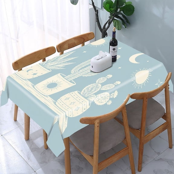RKSupls Potted Cactus Shelf Sketch Rectangle Dining Tablecloth, Washable Wipeable Stain & Wrinkle Resistant Polyester Tablecloth for Kitchen Picnic Party