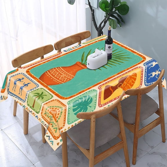 RKSupls Potted Plant Frame Rectangle Dining Tablecloth, Washable Wipeable Stain & Wrinkle Resistant Polyester Tablecloth for Kitchen Picnic Party