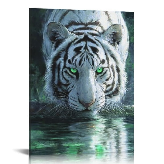 RKSupls Powerful White Tiger Canvas Wall Art, Canvas Prints Wall Art for Living Room Bedroom Stairway Office, Art Print Painting for New Year Home Decorations,12x16in