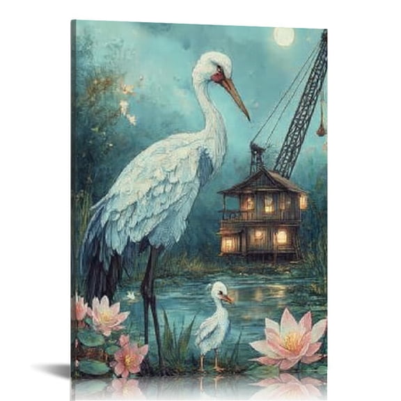 RKSupls Pretty Crane Canvas Wall Art, Canvas Prints Wall Art for Living Room Bedroom Entryway Office, Art Print Painting for New Year Home Decorations,12x16in