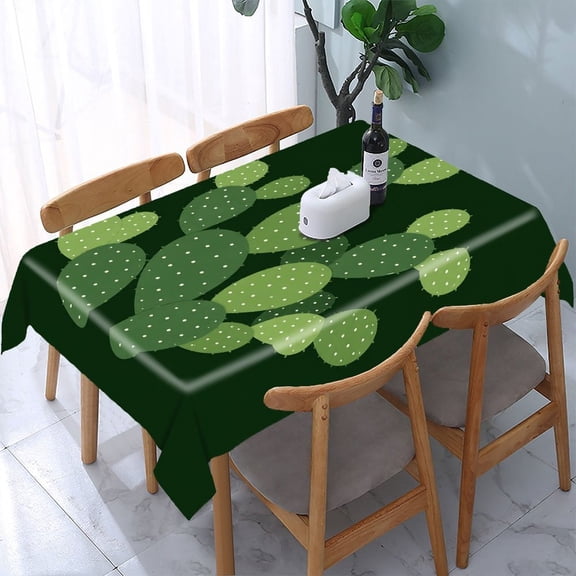 RKSupls Prickly Pear Cactus Cluster Rectangle Dining Tablecloth, Washable Wipeable Stain & Wrinkle Resistant Polyester Tablecloth for Kitchen Picnic Party