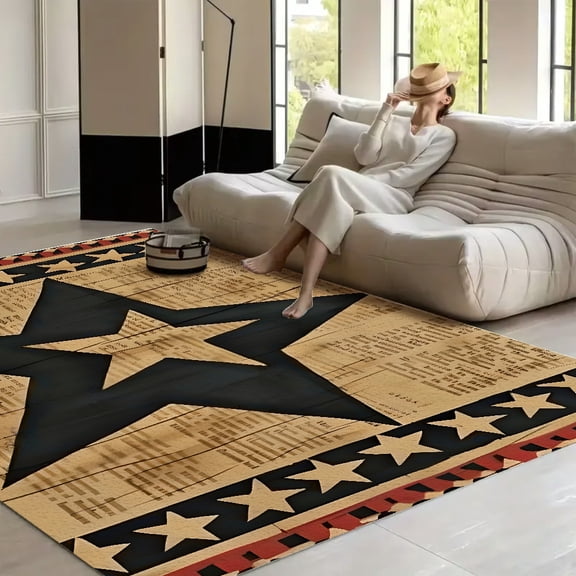 RKSupls Primitive Country Folk Western Star  Soft Fluffy Velvet Area Rug   for Living Room Bedroom, Non-Slip Washable Carpet, Modern Minimalist Home Decor Floor Mat