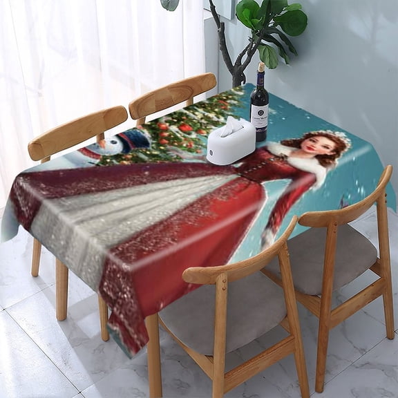 RKSupls Princess Christmas Tree Rectangle Dining Tablecloth, Washable Wipeable Stain & Wrinkle Resistant Polyester Tablecloth for Kitchen Picnic Party