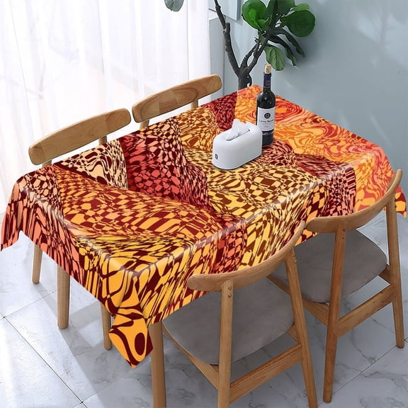 RKSupls Psychedelic Landscape Checkerboard Hills Rectangle Dining Tablecloth, Washable Wipeable Stain & Wrinkle Resistant Polyester Tablecloth for Kitchen Picnic Party