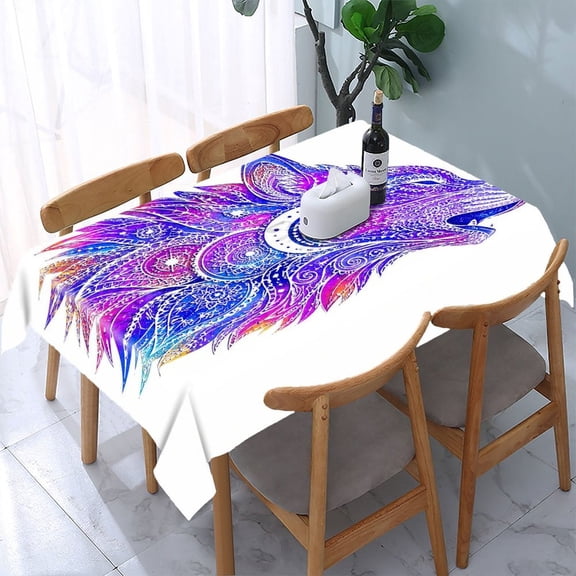 RKSupls Psychedelic Mandala Wolf Face Rectangle Dining Tablecloth, Washable Wipeable Stain & Wrinkle Resistant Polyester Tablecloth for Kitchen Picnic Party
