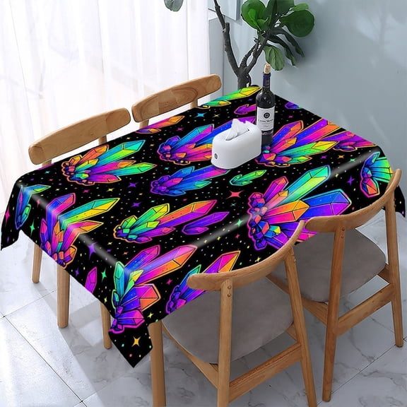 RKSupls Psychedelic Rainbow Crystal Pattern Rectangle Dining Tablecloth, Washable Wipeable Stain & Wrinkle Resistant Polyester Tablecloth for Kitchen Picnic Party