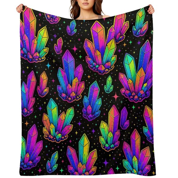 RKSupls Psychedelic Rainbow Crystal Pattern Soft Flannel Throw Blanket, Lightweight Fuzzy Warm Cozy Blanket for Couch Bed Home Travel Decor