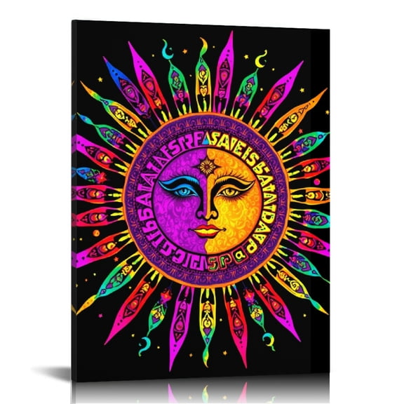 RKSupls Psychedelic Sun Moon Canvas Wall Art, Canvas Prints Wall Art for Living Room Bedroom Entryway Office, Art Print Painting for Home Decor