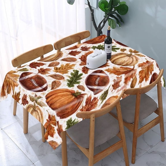 RKSupls Pumpkin Football Autumn Pattern Rectangle Dining Tablecloth, Washable Wipeable Stain & Wrinkle Resistant Polyester Tablecloth for Kitchen Picnic Party