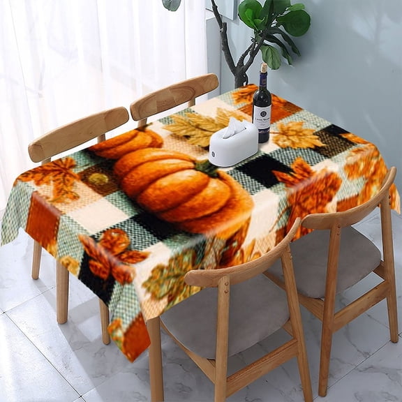 RKSupls Pumpkin Plaid Autumn Rectangle Dining Tablecloth, Washable Wipeable Stain & Wrinkle Resistant Polyester Tablecloth for Kitchen Picnic Party
