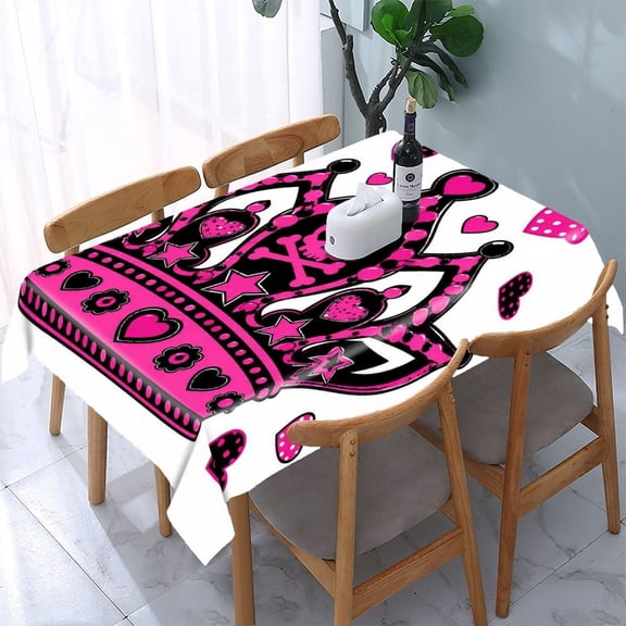 RKSupls Punk Princess Crown Rectangle Dining Tablecloth, Washable Wipeable Stain & Wrinkle Resistant Polyester Tablecloth for Kitchen Picnic Party