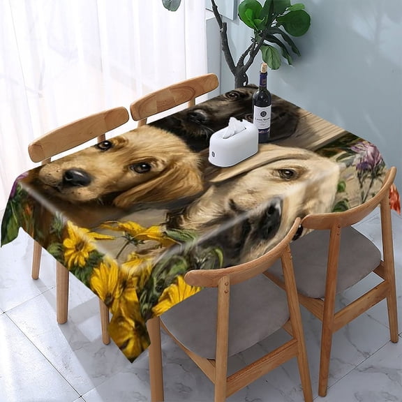 RKSupls Puppies Flowers Garden Rectangle Dining Tablecloth, Washable Wipeable Stain & Wrinkle Resistant Polyester Tablecloth for Kitchen Picnic Party