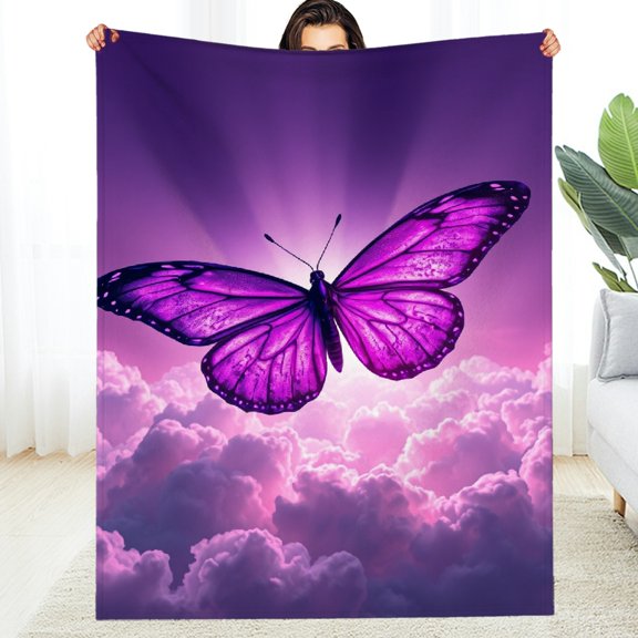RKSupls Purple Butterfly Cloud Sky Celestial Soft Flannel Throw Blanket, Lightweight Fuzzy Warm Cozy Blanket for Couch Bed Home Travel Decor