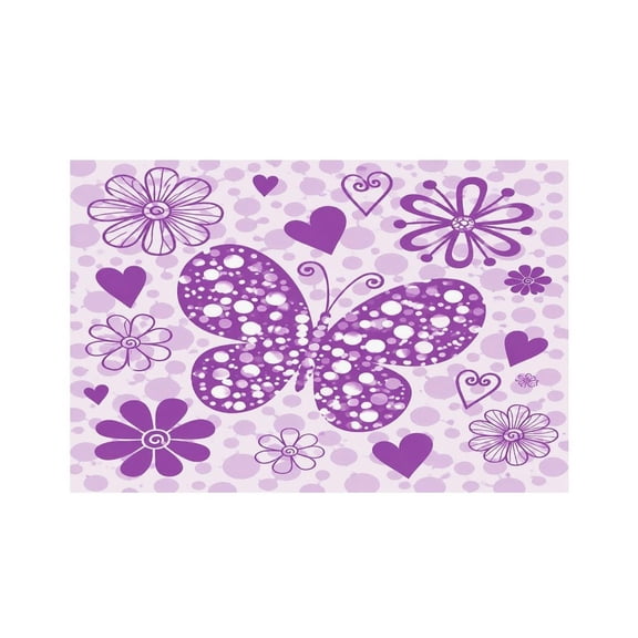 RKSupls Purple Butterfly Flowers Linen Placemats 30x45cm Straight Edge Stain Resistant Washable Non-Slip Table Mats Table for Kitchen Dining Room Home