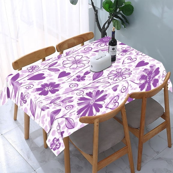 RKSupls Purple Flower Vines Rectangle Dining Tablecloth, Washable Wipeable Stain & Wrinkle Resistant Polyester Tablecloth for Kitchen Picnic Party