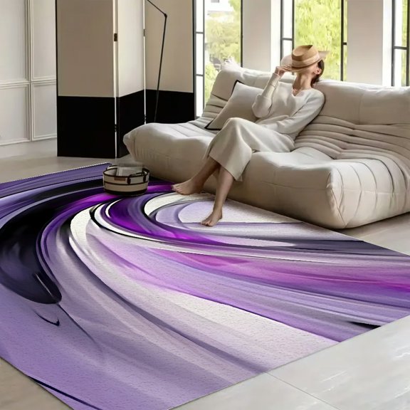 RKSupls Purple Gray Swirl Modern Abstract Soft Fluffy Velvet Area Rug for Living Room Bedroom, Non-Slip Washable Carpet, Modern Minimalist Home Decor Floor Mat