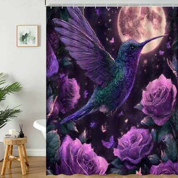 RKSupls Purple Hummingbird  Bird Shower Curtain, Valentine's Day Waterproof Shower Curtain with Hooks for Home Bathtub Bathroom  Decor Washable Curtains,180x180cm