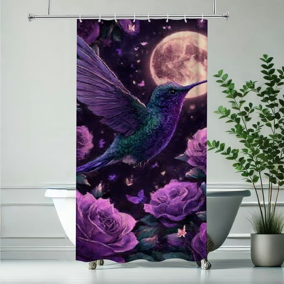 RKSupls Purple Hummingbird  Bird Shower Curtain, Valentine's Day Waterproof Shower Curtain with Hooks for Home Bathtub Bathroom  Decor Washable Curtains,90x180cm