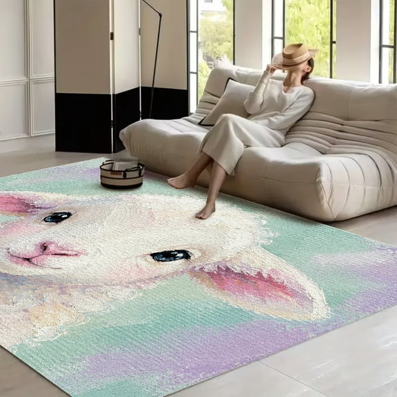 RKSupls Purple Hydrangea Bouquet Oil Painting  Soft Fluffy Velvet Area Rug   for Living Room Bedroom, Non-Slip Washable Carpet, Modern Minimalist Home Decor Floor Mat