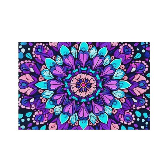 RKSupls Purple Mandala Floral Pattern Linen Placemats 30x45cm Straight Edge Stain Resistant Washable Non-Slip Table Mats Table for Kitchen Dining Room Home