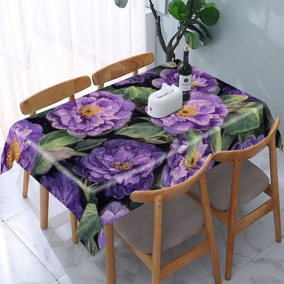 RKSupls Purple Peonies Pattern Rectangle Dining Tablecloth, Washable Wipeable Stain & Wrinkle Resistant Polyester Tablecloth for Kitchen Picnic Party