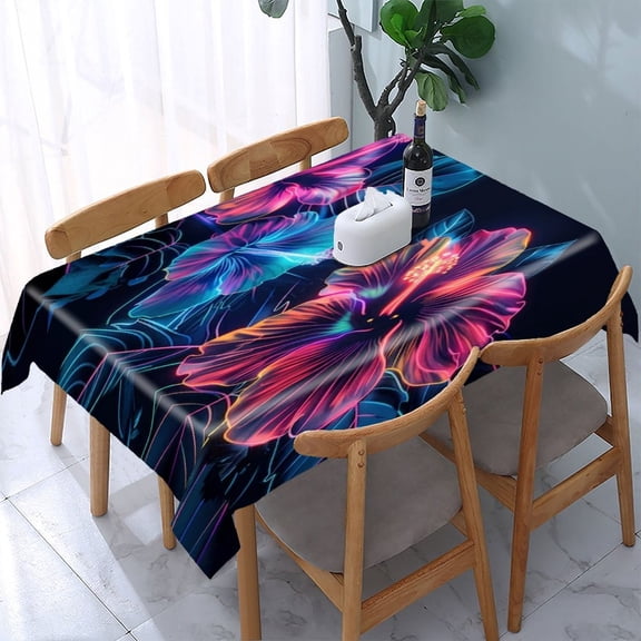 RKSupls Purple Peony Bloom Pattern Rectangle Dining Tablecloth, Washable Wipeable Stain & Wrinkle Resistant Polyester Tablecloth for Kitchen Picnic Party