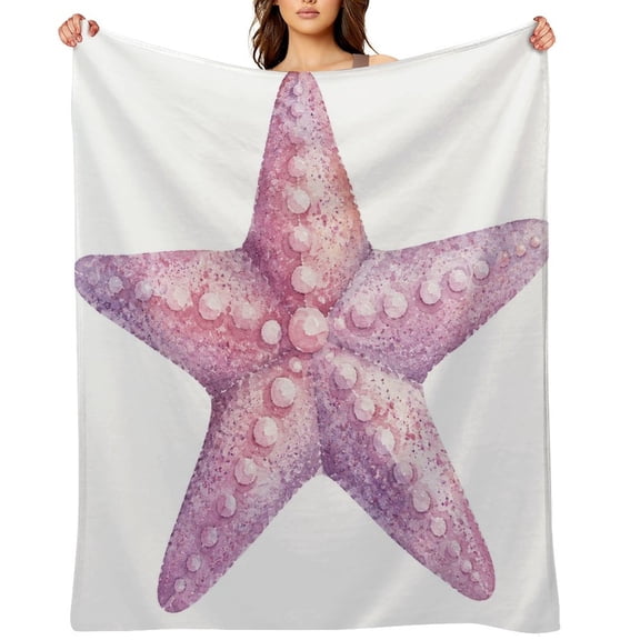 RKSupls Purple Starfish Watercolor Soft Flannel Throw Blanket, Lightweight Fuzzy Warm Cozy Blanket for Couch Bed Home Travel Decor