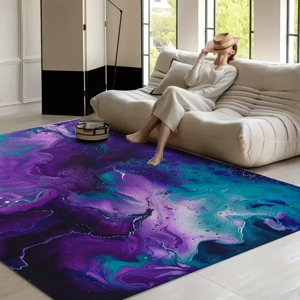 RKSupls 5x3ft Purple Teal Abstract Fluid Art Soft Fluffy Velvet
