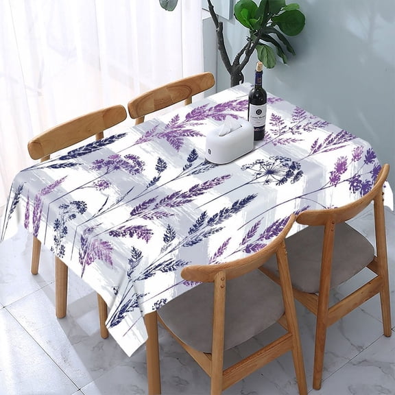 RKSupls Purple Wild Grass Pattern Rectangle Dining Tablecloth, Washable Wipeable Stain & Wrinkle Resistant Polyester Tablecloth for Kitchen Picnic Party