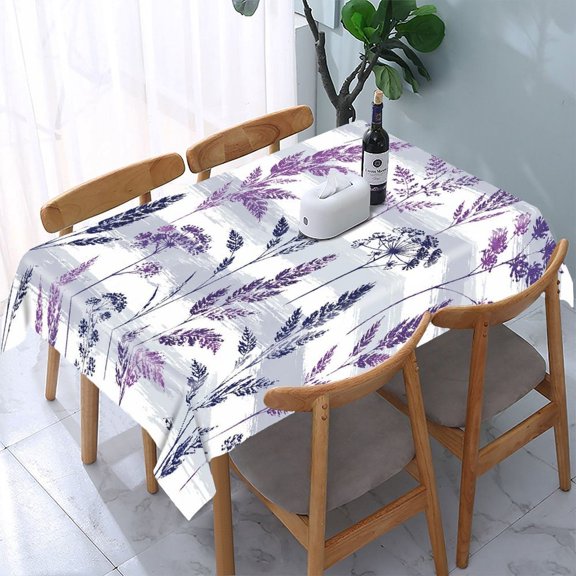 RKSupls Purple Wild Grass Pattern Rectangle Dining Tablecloth, Washable Wipeable Stain & Wrinkle Resistant Polyester Tablecloth for Kitchen Picnic Party