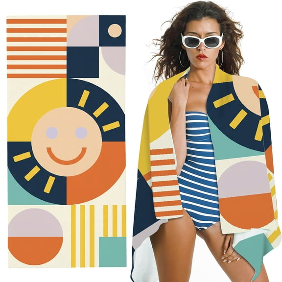 RKSupls  Quick Dry Sand-Free Large Pool  Beach Towel for Travel Camping
 - Joyful Geometry Matrix Print, Machine Washable for Bathroom, beach, Soft Super Absorbent- 30x60 in